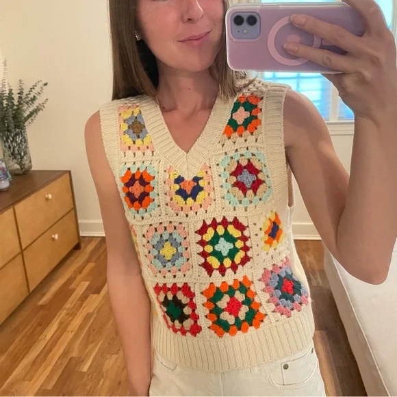 Sea New York Gabriela Crochet knit vest Top